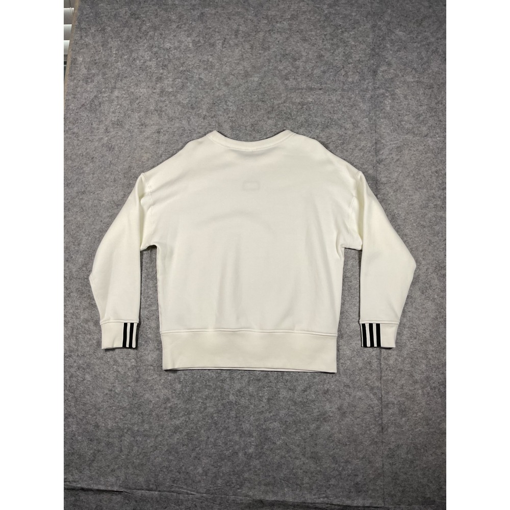 Adidas Sweatshirt Crewneck White Black Logo Trefoil Three Stripes Mens Small - Picture 3 of 3